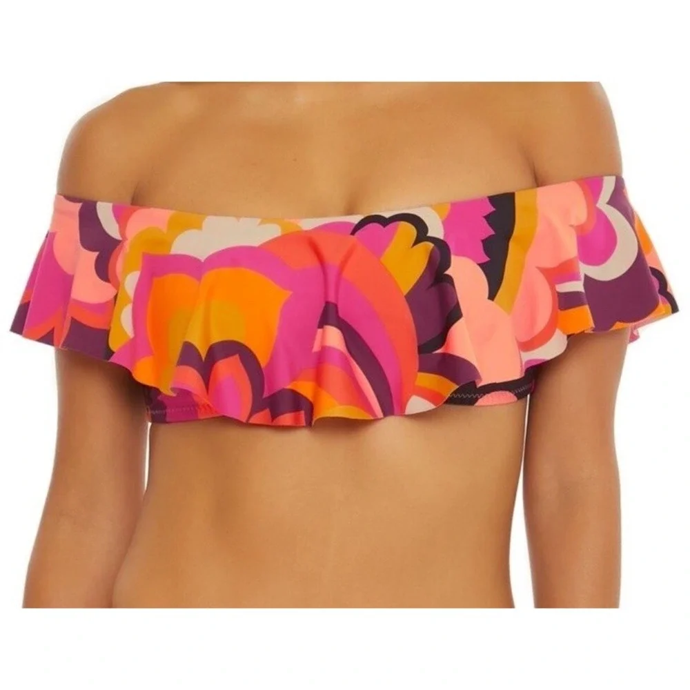 Trina Turk Bikini Top Women's Size 4‎ Multicolored Ruffle Padded Stretch NWT $98